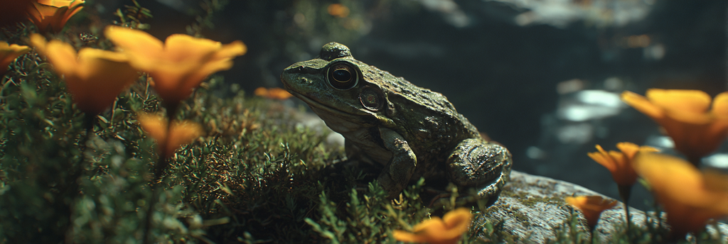 Frosch Sitzt In Hellgelben Blumen Und Üppigem Grün | Insekten und Amphibien | Tiere