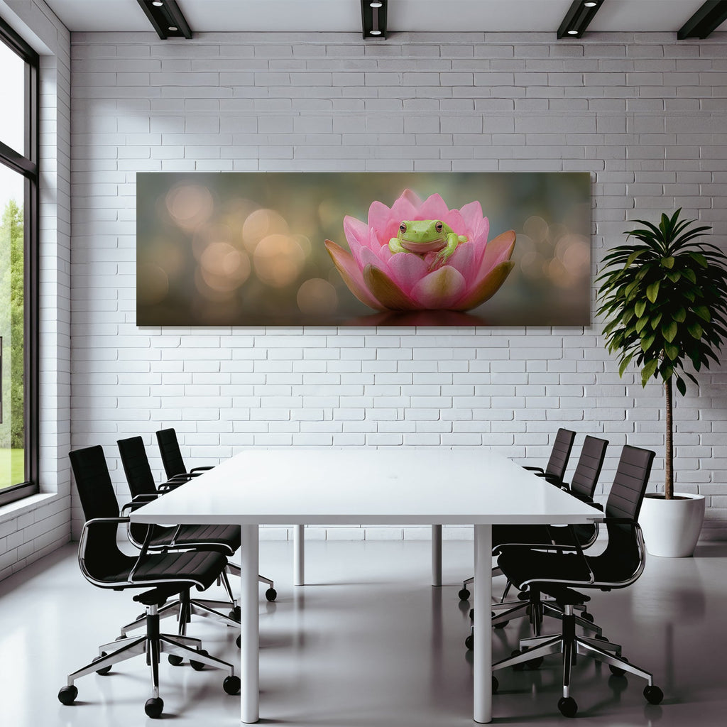 Grüner Frosch Auf Rosa Wasserlilie