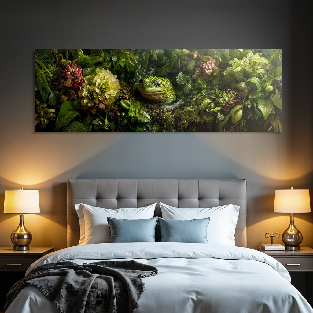 Gruner Frosch In Wasserreicher Naturlandschaft Mit Bunten Blumen