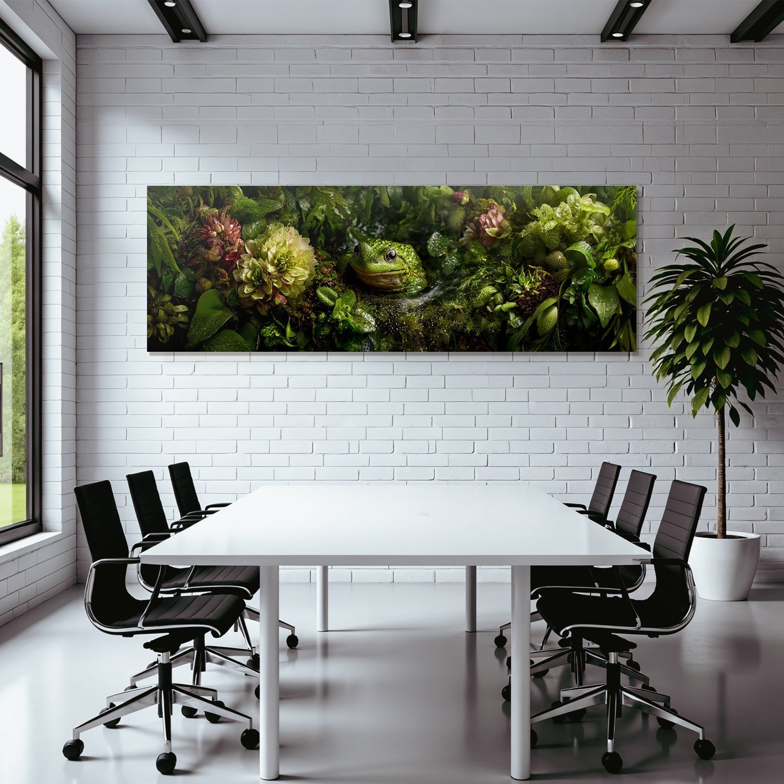 Gruner Frosch In Wasserreicher Naturlandschaft Mit Bunten Blumen