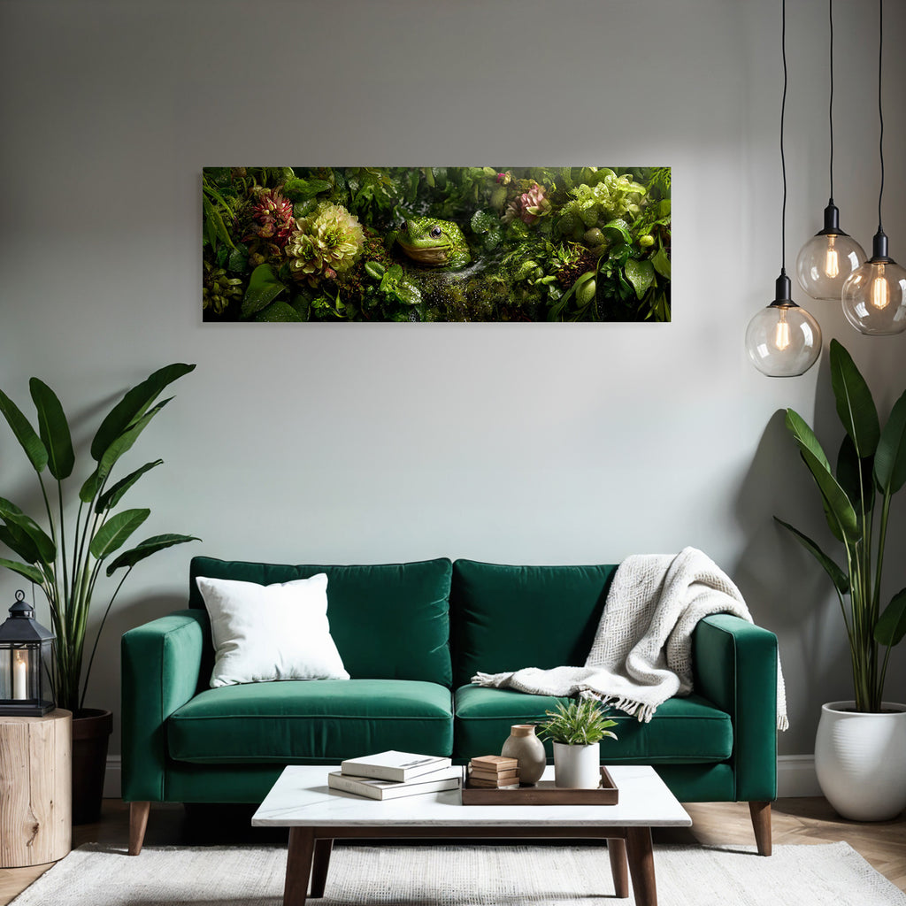 Gruner Frosch In Wasserreicher Naturlandschaft Mit Bunten Blumen