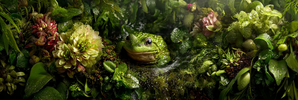 Gruner Frosch In Wasserreicher Naturlandschaft Mit Bunten Blumen | Insekten und Amphibien | Tiere