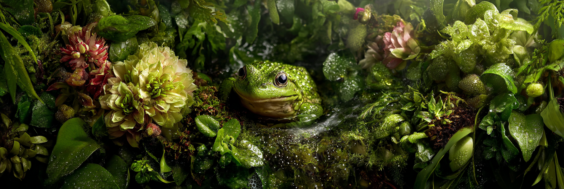 Gruner Frosch In Wasserreicher Naturlandschaft Mit Bunten Blumen | Insekten und Amphibien | Tiere