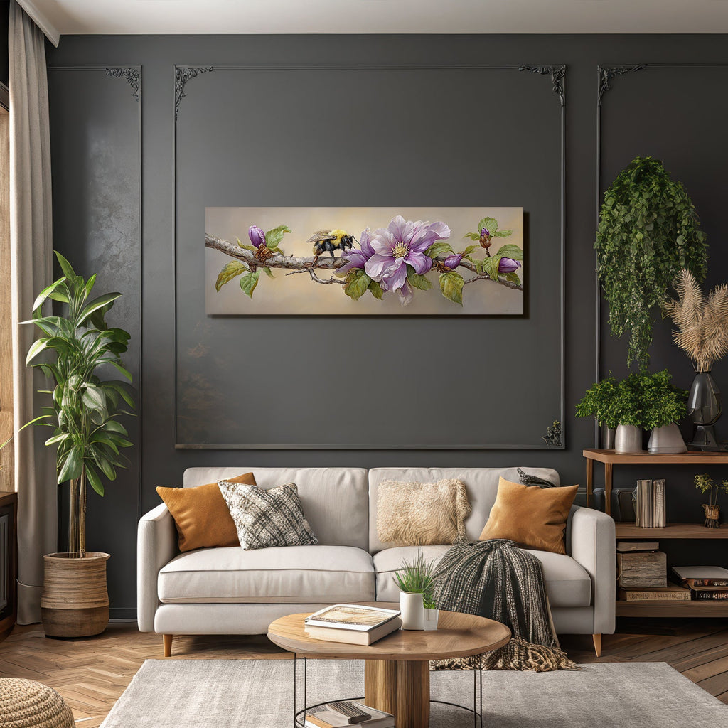 Lebendige Biene Auf Zweig Mit Grossen Blumen