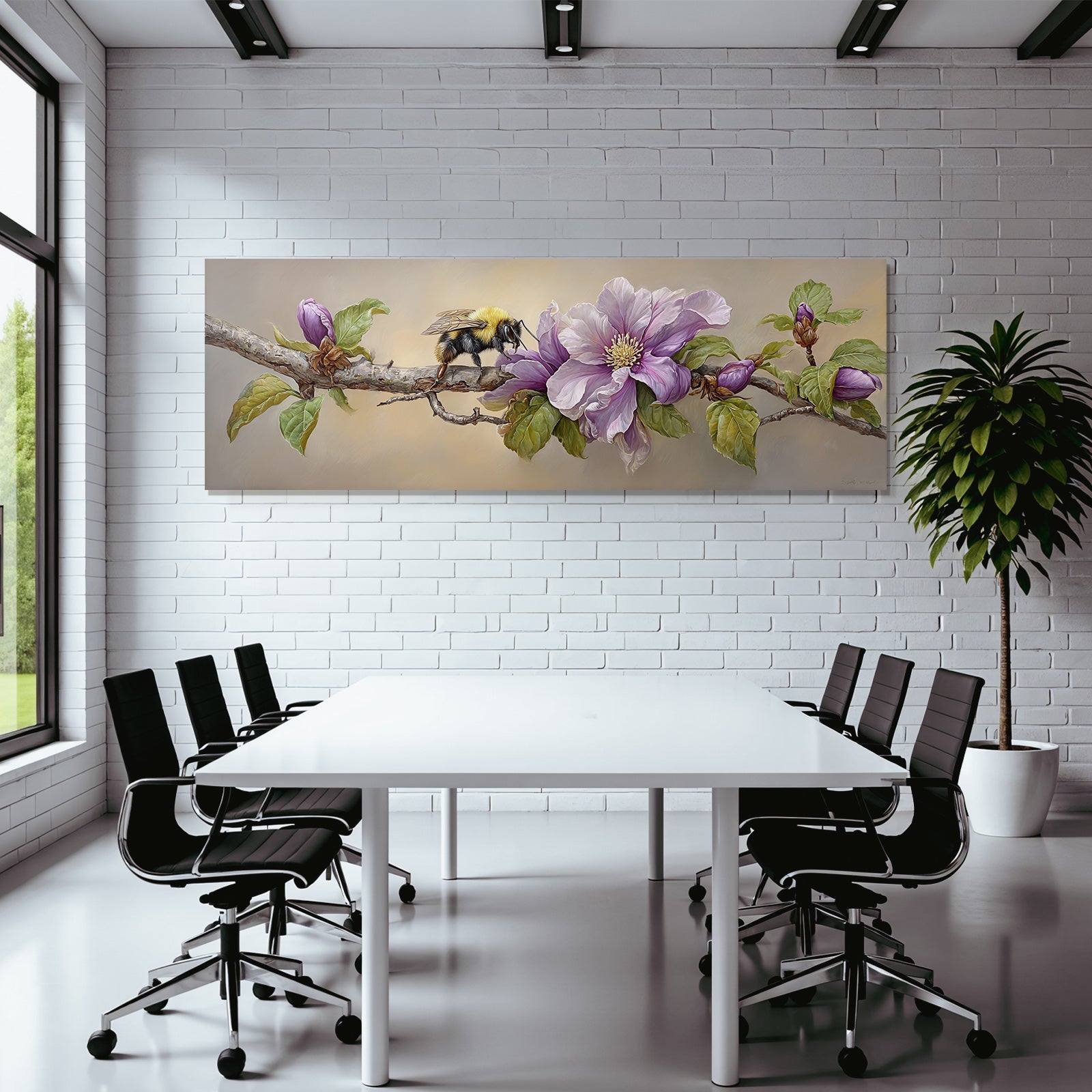 Lebendige Biene Auf Zweig Mit Grossen Blumen