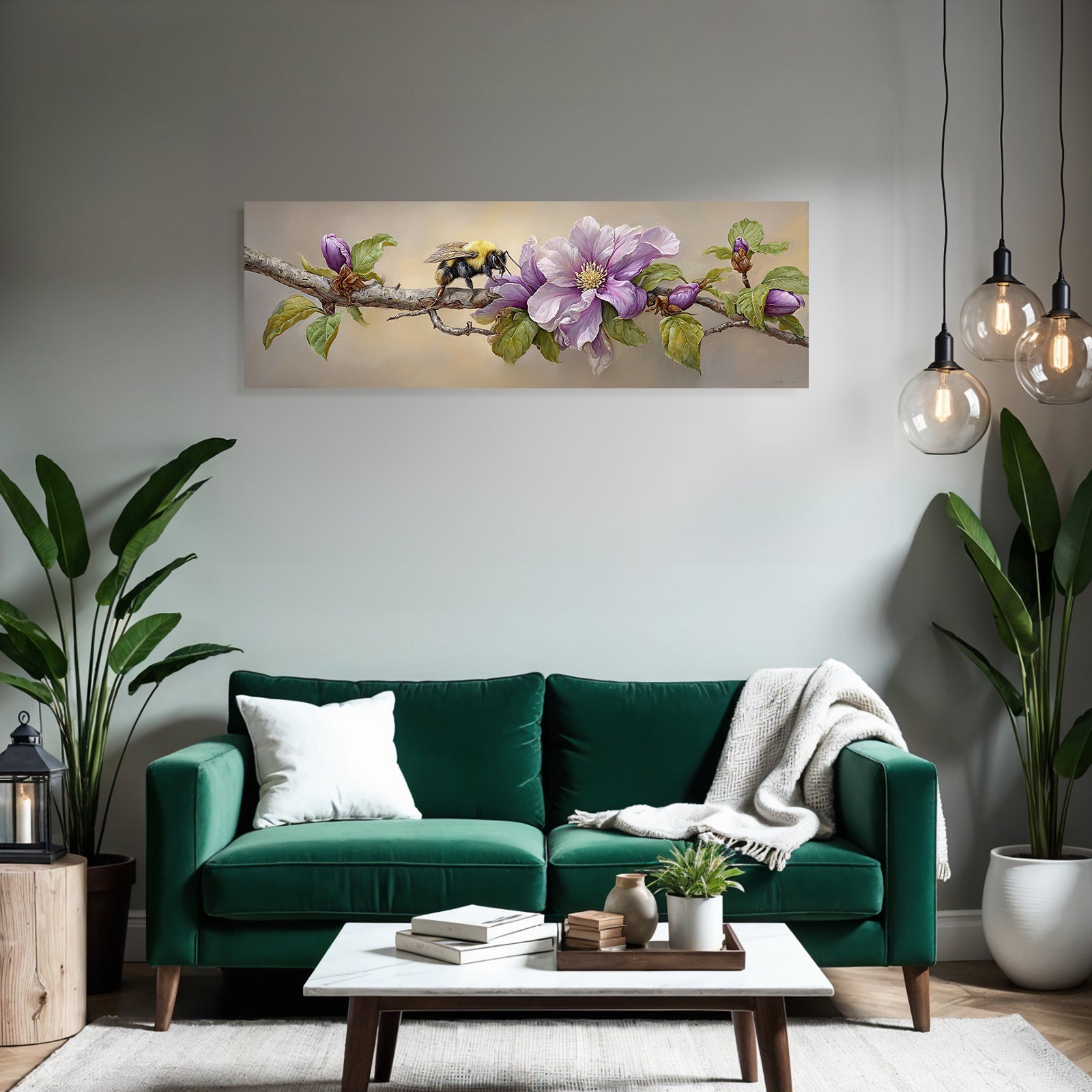 Lebendige Biene Auf Zweig Mit Grossen Blumen