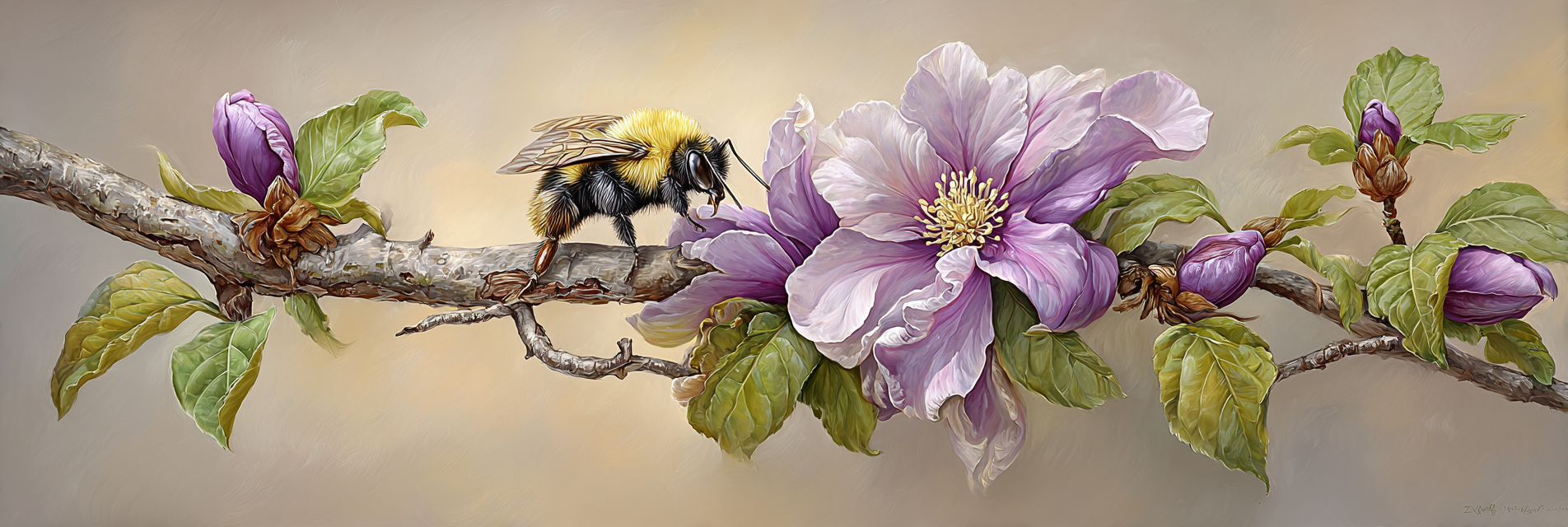 Lebendige Biene Auf Zweig Mit Grossen Blumen | Insekten und Amphibien | Tiere