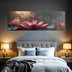 Dragonflies hover around a pink lotus flower