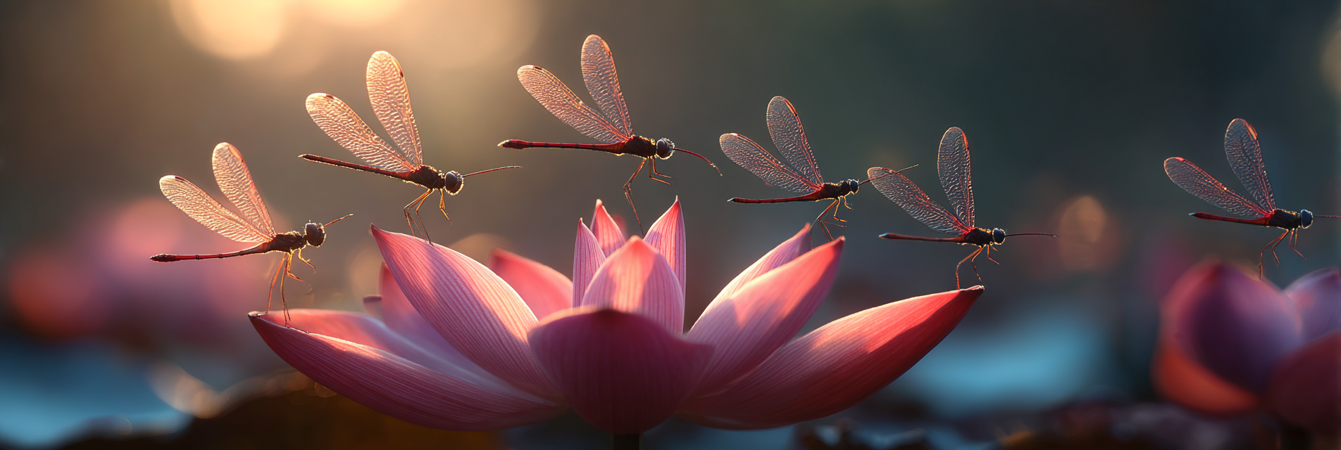 Libellen Schweben Um Eine Rosa Lotusblume | Insekten und Amphibien | Tiere