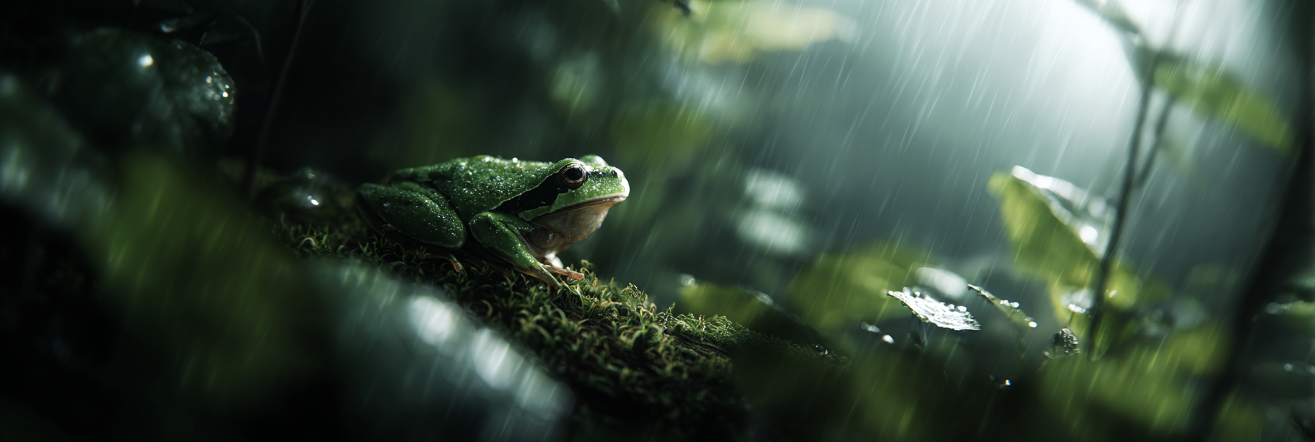 Nahaufnahme Eines Grünen Frosches Im Regen | Insekten und Amphibien | Tiere