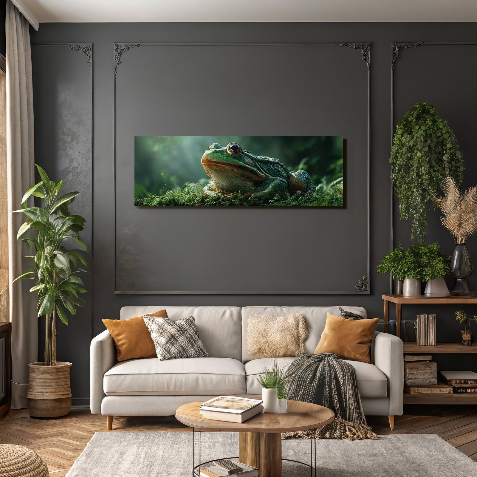 Nahaufnahme Eines Grünen Frosches In Waldumgebung
