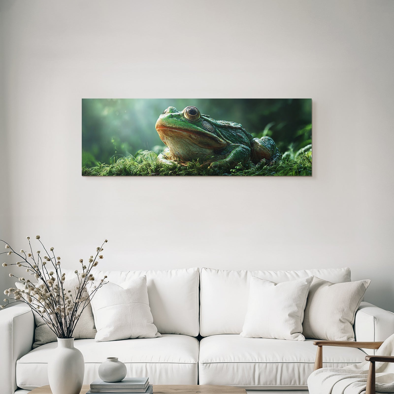 Nahaufnahme Eines Grünen Frosches In Waldumgebung