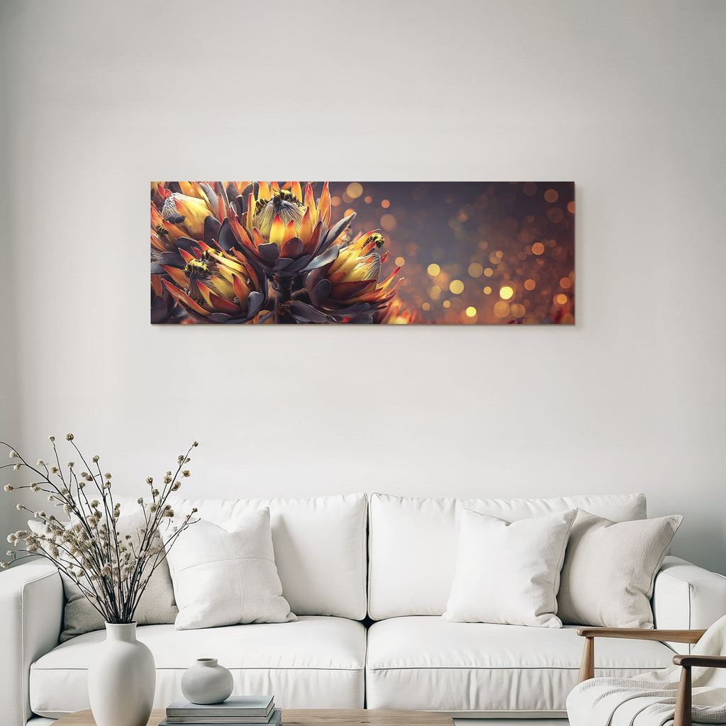 Close-up of vibrant flowers with bees and bokeh background
