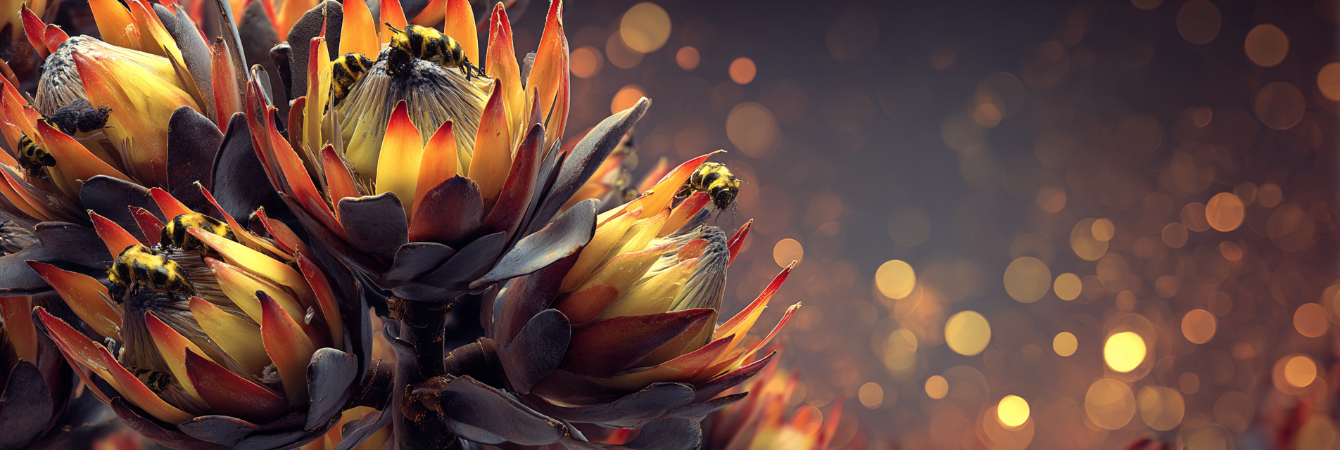 Nahaufnahme Vibranter Blumen Mit Bienen Und Bokeh Hintergrund | Insekten und Amphibien | Tiere