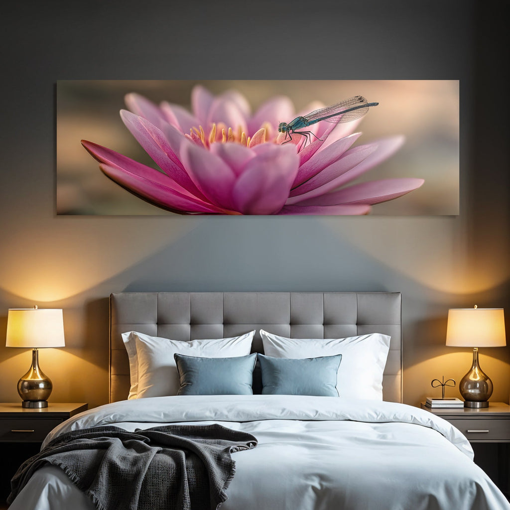 Pink Lotus Flower With Dragonfly