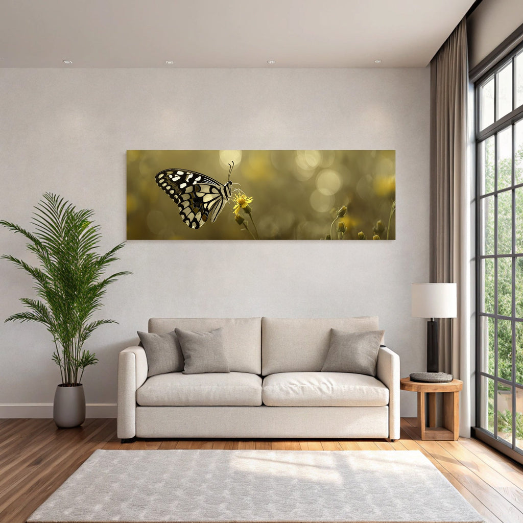 Butterfly on a yellow flower with blurred background