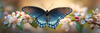 Schmetterling Mit Blaün Und Schwarzen Flügeln Auf Blumen | Insekten und Amphibien | Tiere