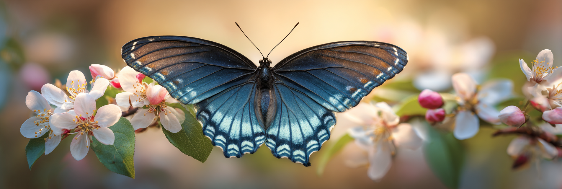 Schmetterling Mit Blaün Und Schwarzen Flügeln Auf Blumen | Insekten und Amphibien | Tiere