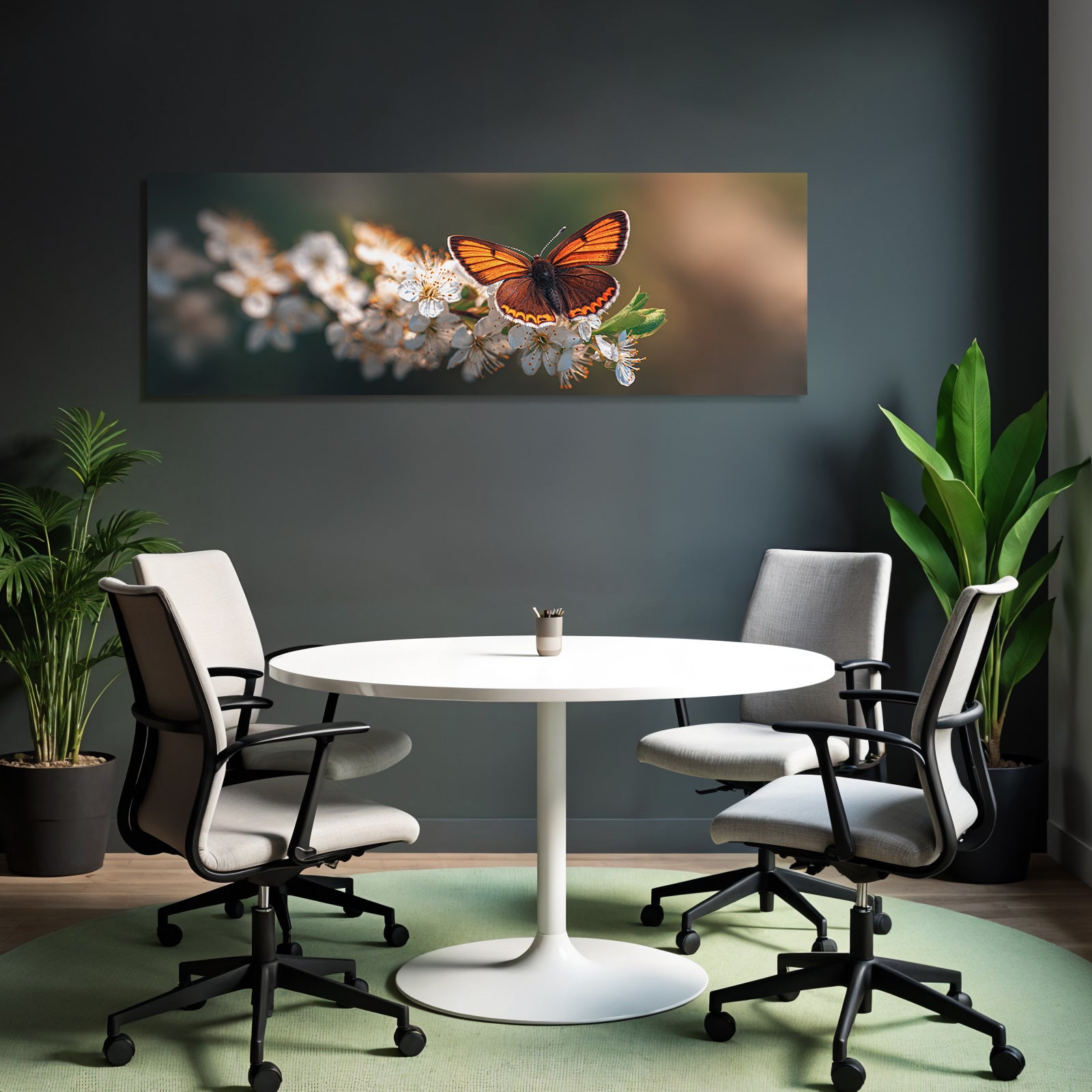 Schmetterling Mit Leuchtend Orangen Schwarzen Flügeln Auf Weissen Blumen