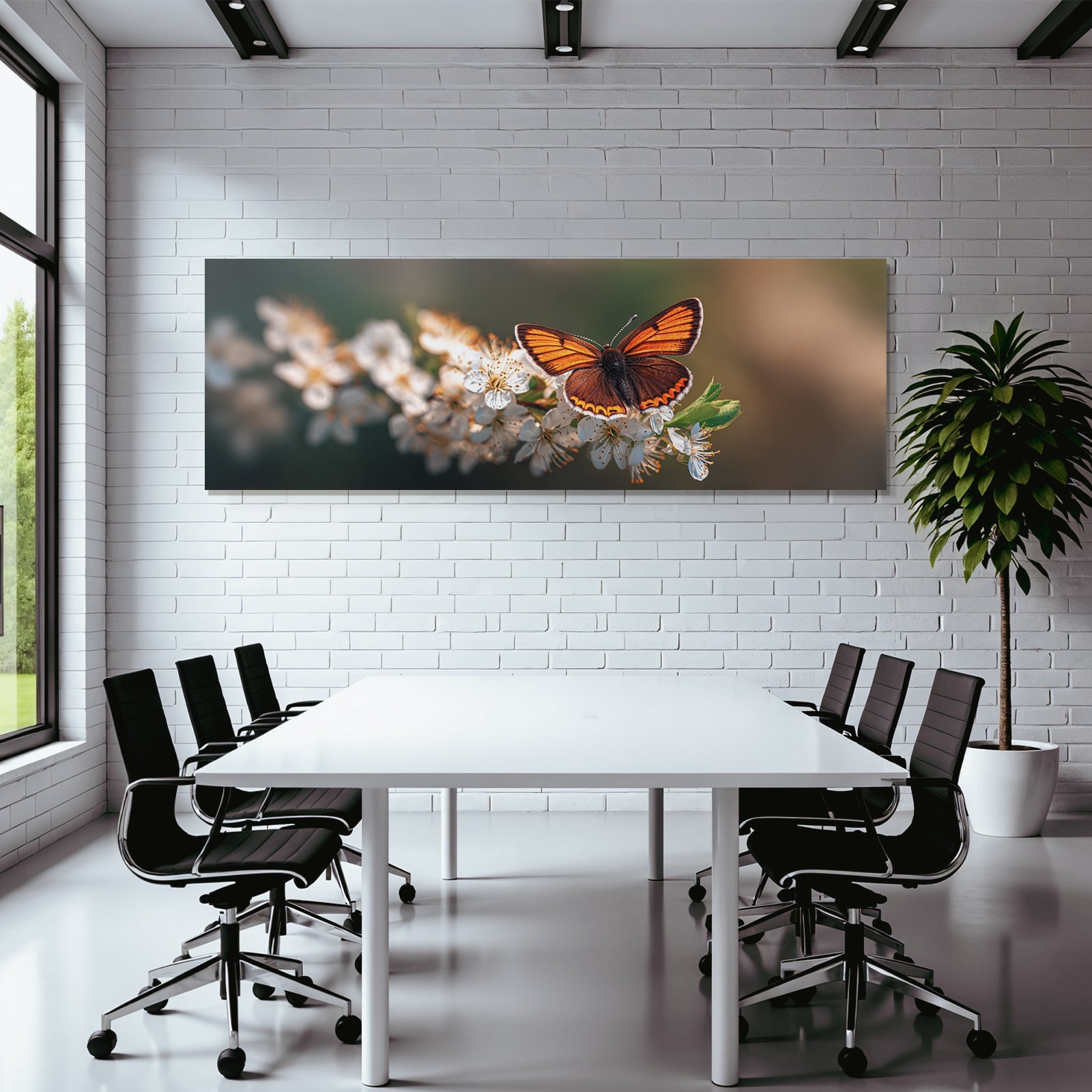 Schmetterling Mit Leuchtend Orangen Schwarzen Flügeln Auf Weissen Blumen