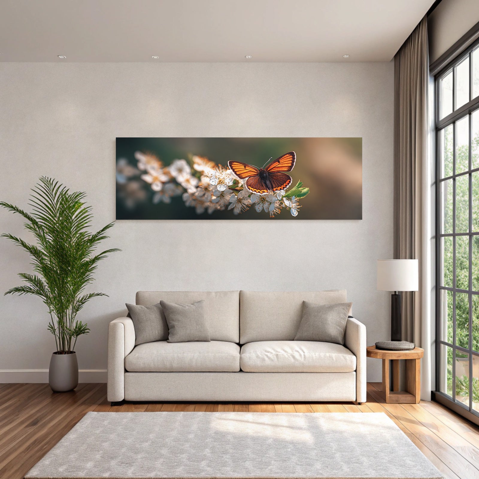 Schmetterling Mit Leuchtend Orangen Schwarzen Flügeln Auf Weissen Blumen
