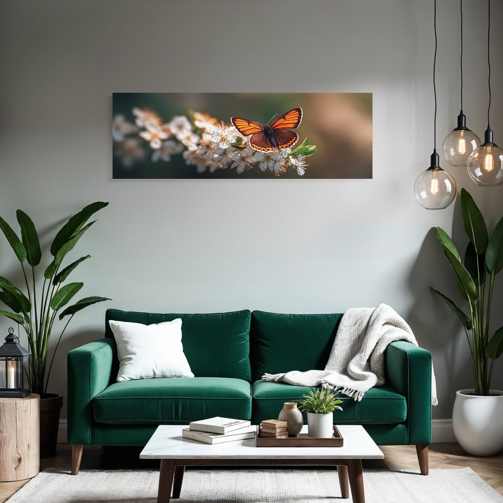 Schmetterling Mit Leuchtend Orangen Schwarzen Flügeln Auf Weissen Blumen