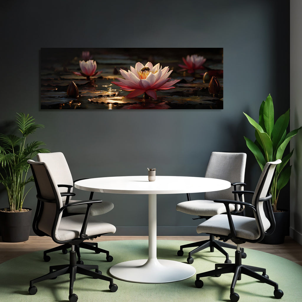 Wasserlandschaft Mit Rosafarbener Seerose Und Biene
