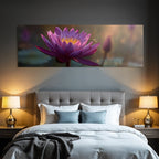 Water lily Violet petals Golden stamens Bee