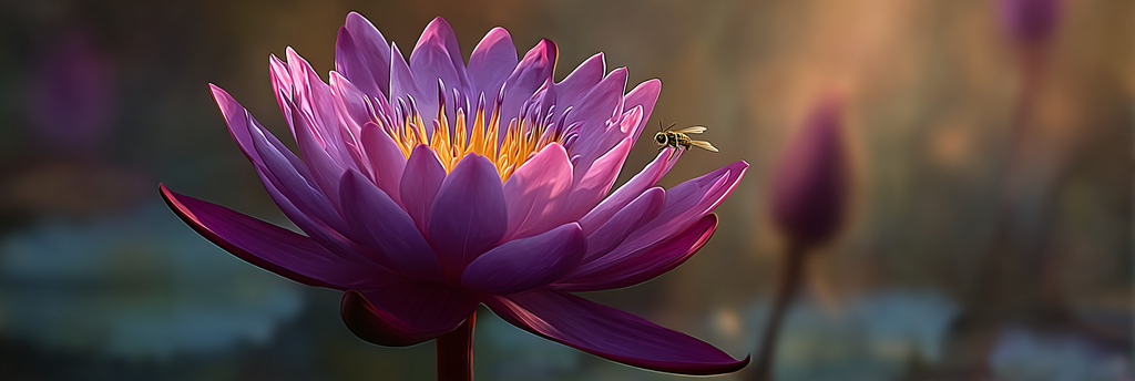 Wasserlilie Violette Blütenblätter Goldene Staubfäden Biene | Insekten und Amphibien | Tiere