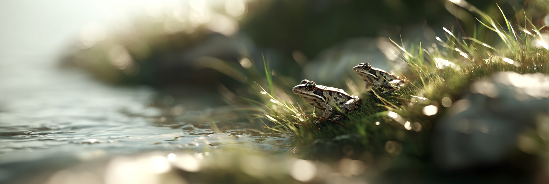 Zwei Frösche Am Grashufer Bei Einem Gewasser | Insekten und Amphibien | Tiere