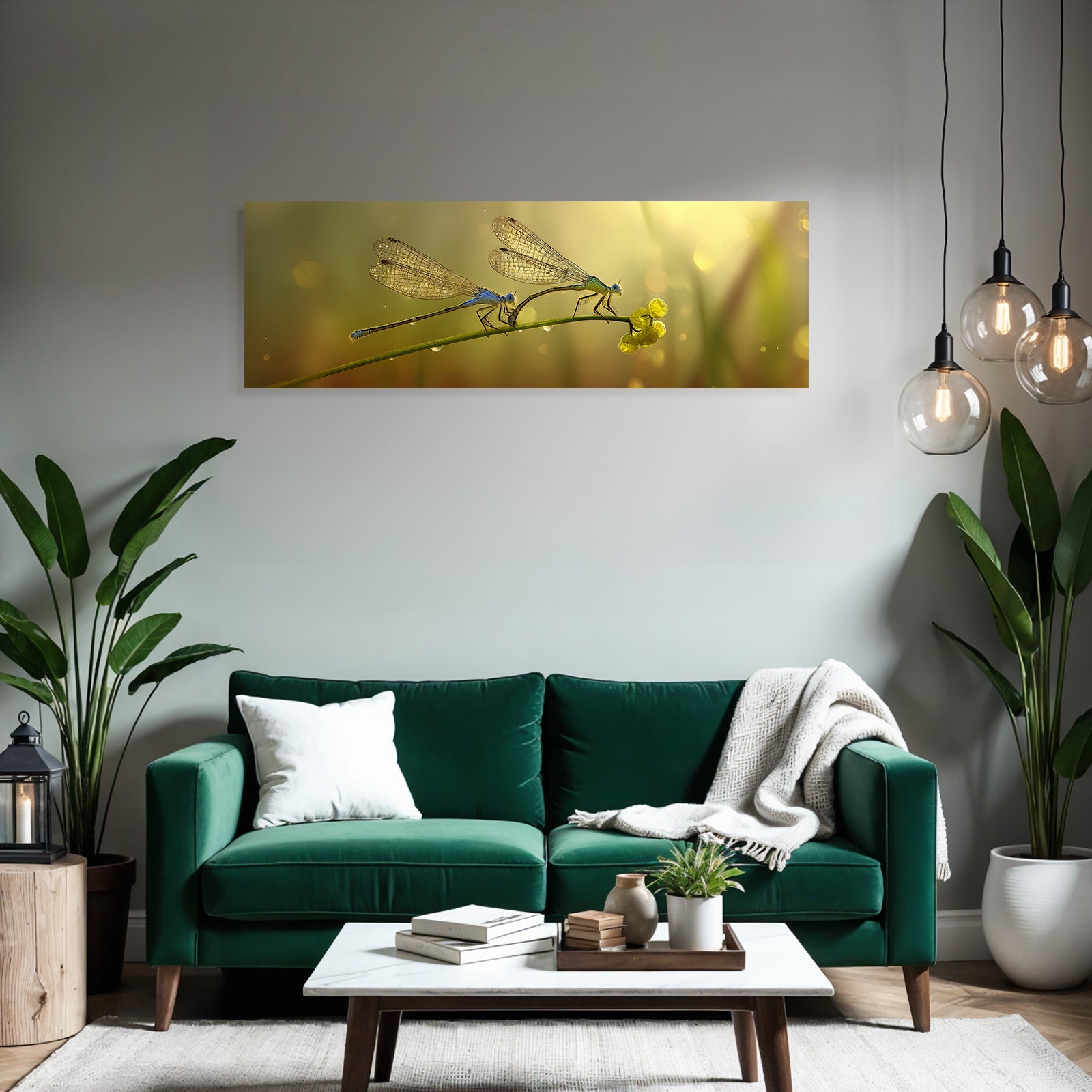 Zwei Mückenjungfern Am Grünen Stiel Makrofotografie