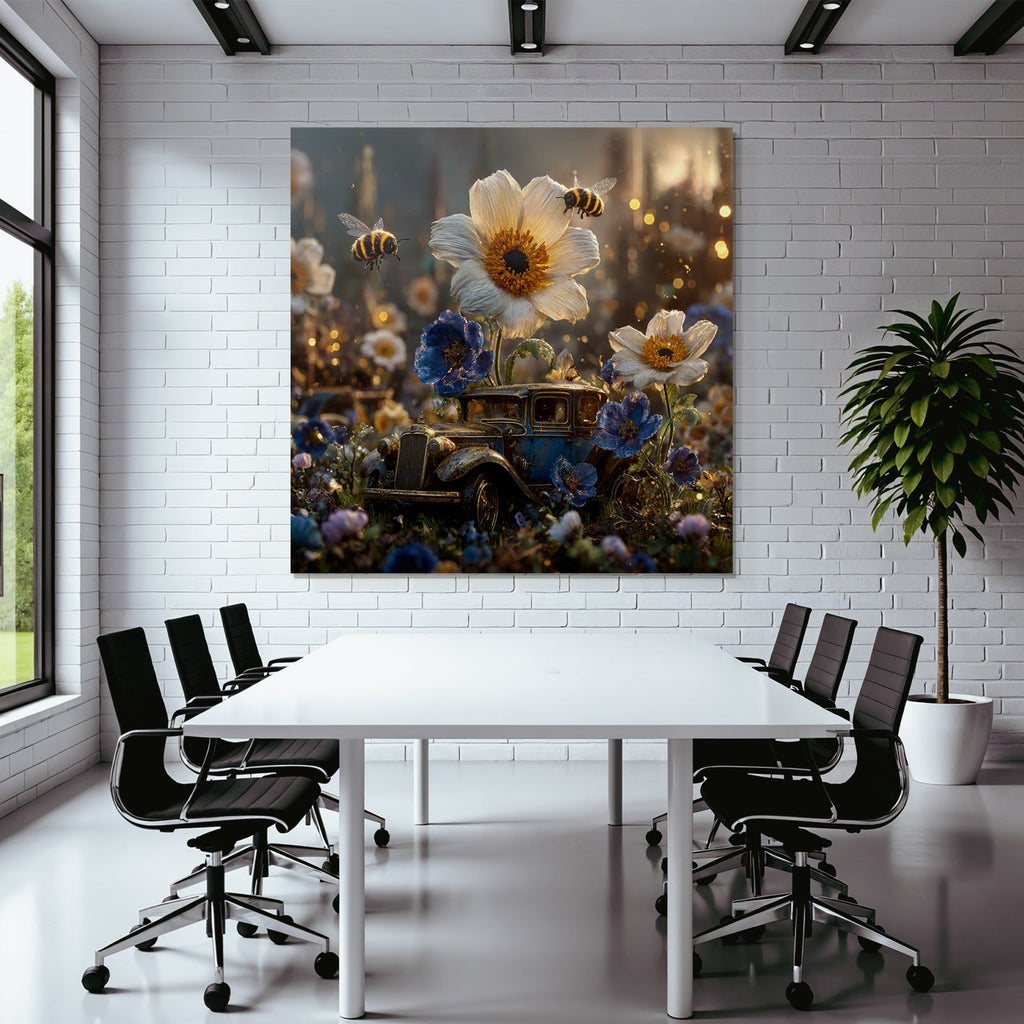 Altes Rostiges Auto Umgeben Von Blumen Und Bienen Nostalgischer Charme