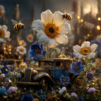 Altes Rostiges Auto Umgeben Von Blumen Und Bienen Nostalgischer Charme | Insekten und Amphibien | Tiere