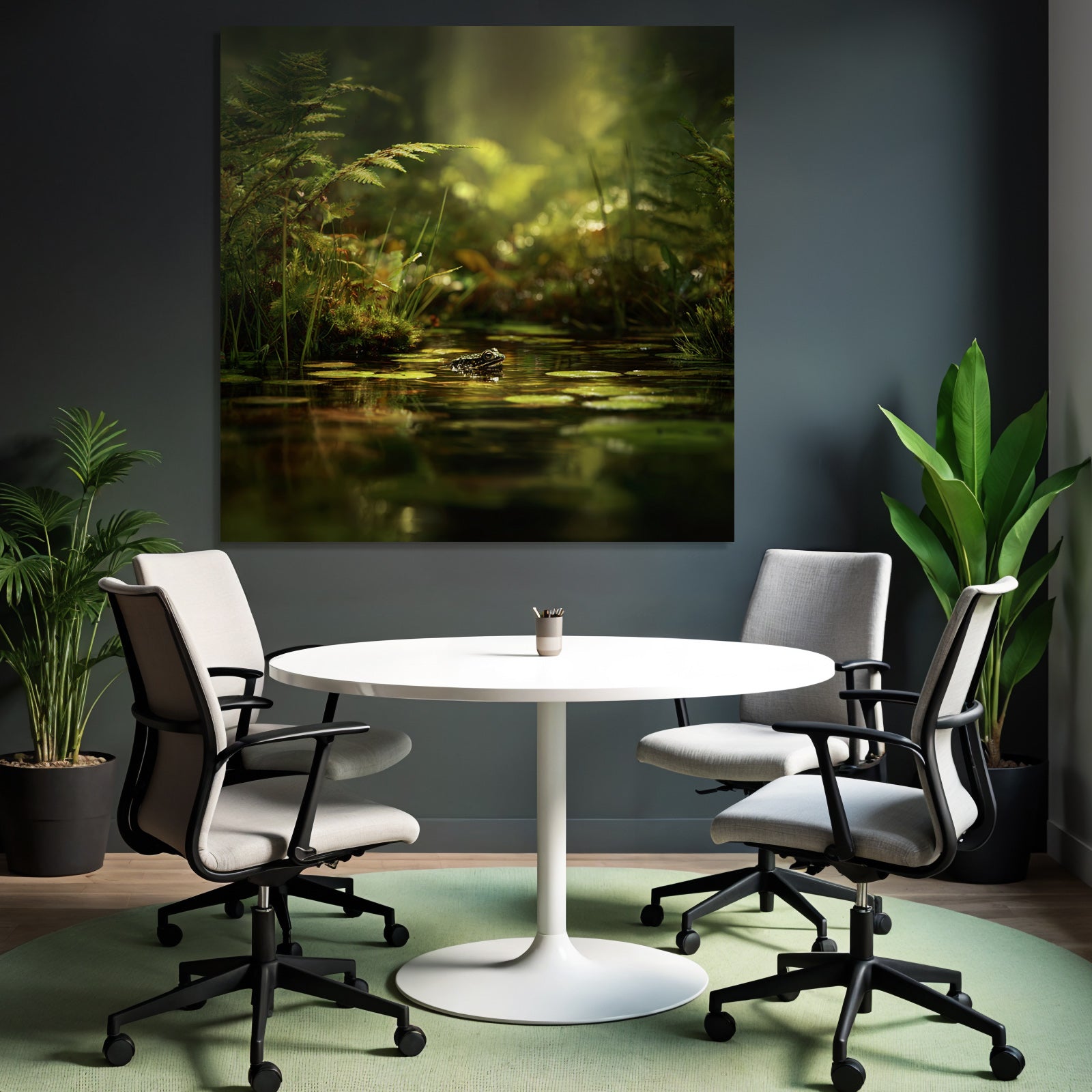 Friedlicher Teich Mit Frosch Und Lichtdurchfluteter Natur