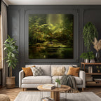 Friedlicher Teich Mit Frosch Und Lichtdurchfluteter Natur