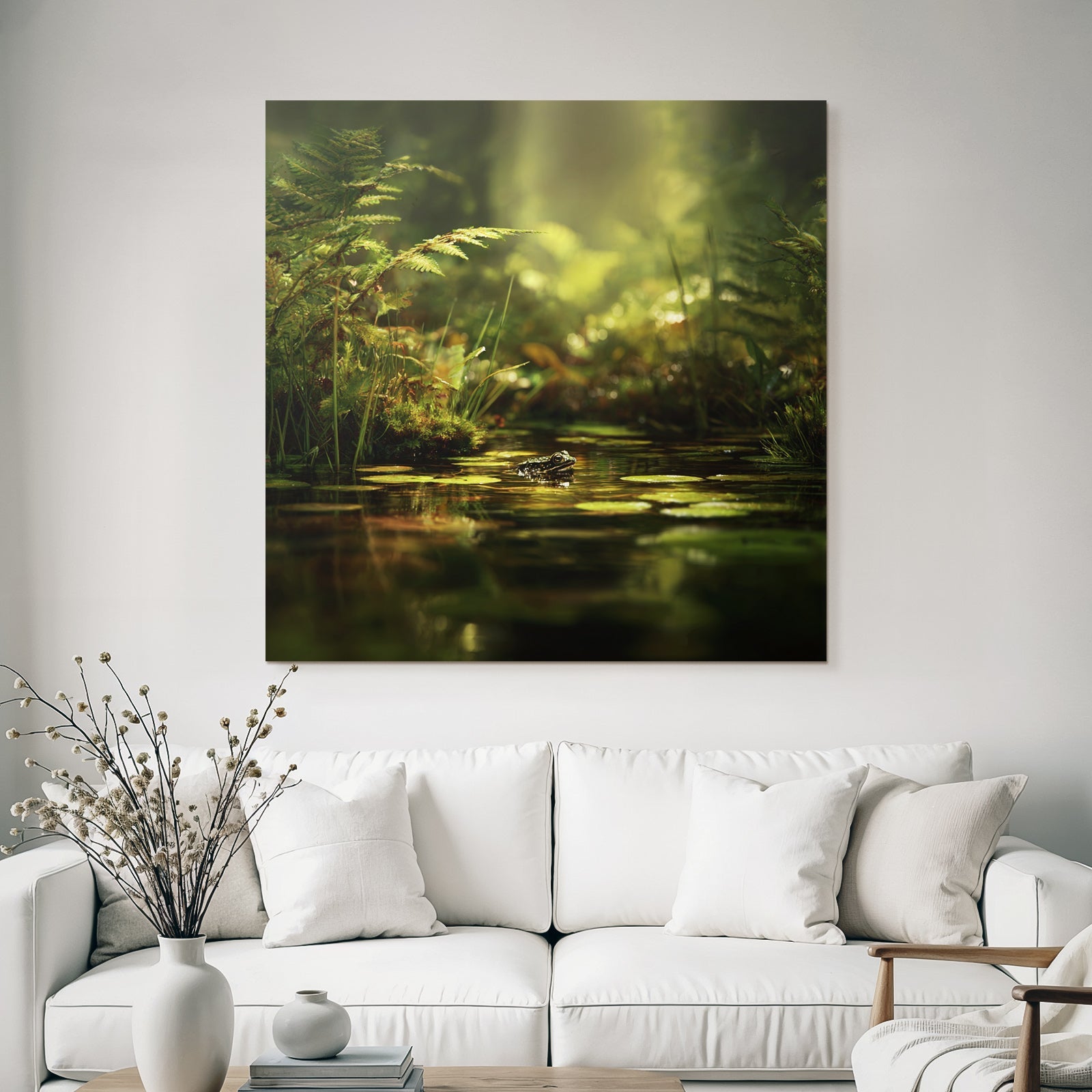 Friedlicher Teich Mit Frosch Und Lichtdurchfluteter Natur