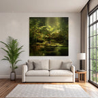 Friedlicher Teich Mit Frosch Und Lichtdurchfluteter Natur