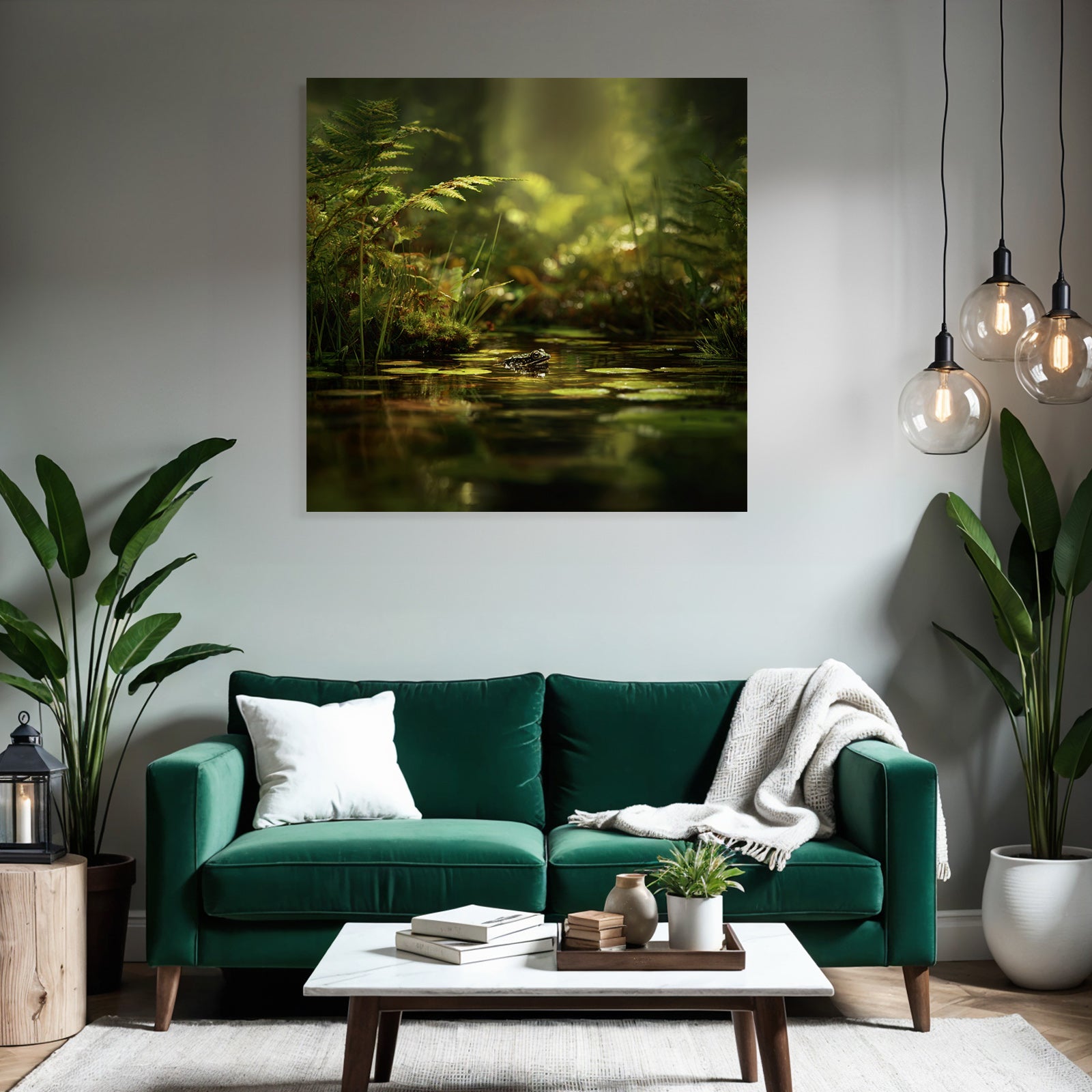 Friedlicher Teich Mit Frosch Und Lichtdurchfluteter Natur