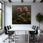 Frosch Auf Moos Mit Rosa Blumen Und Grünem Bewuchs