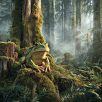Frosch Auf Moosbedecktem Baumstamm Im Nebelwald | Insekten und Amphibien | Tiere