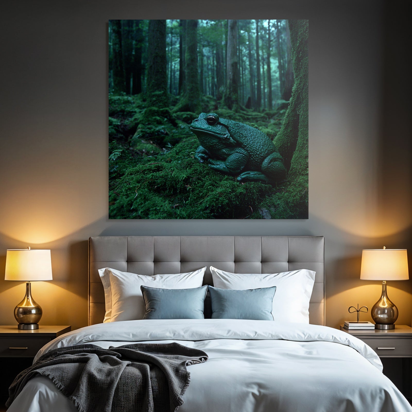 Frosch Im Wald Moosiger Boden Dunkle Atmosphäre