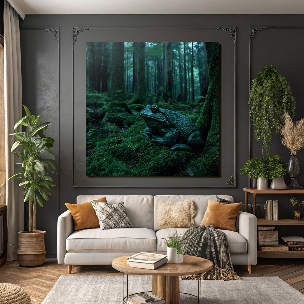 Frosch Im Wald Moosiger Boden Dunkle Atmosphäre
