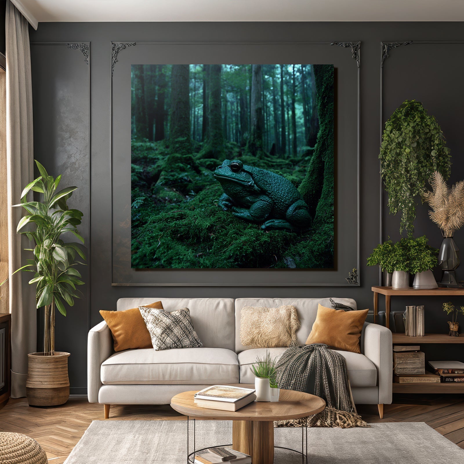 Frosch Im Wald Moosiger Boden Dunkle Atmosphäre