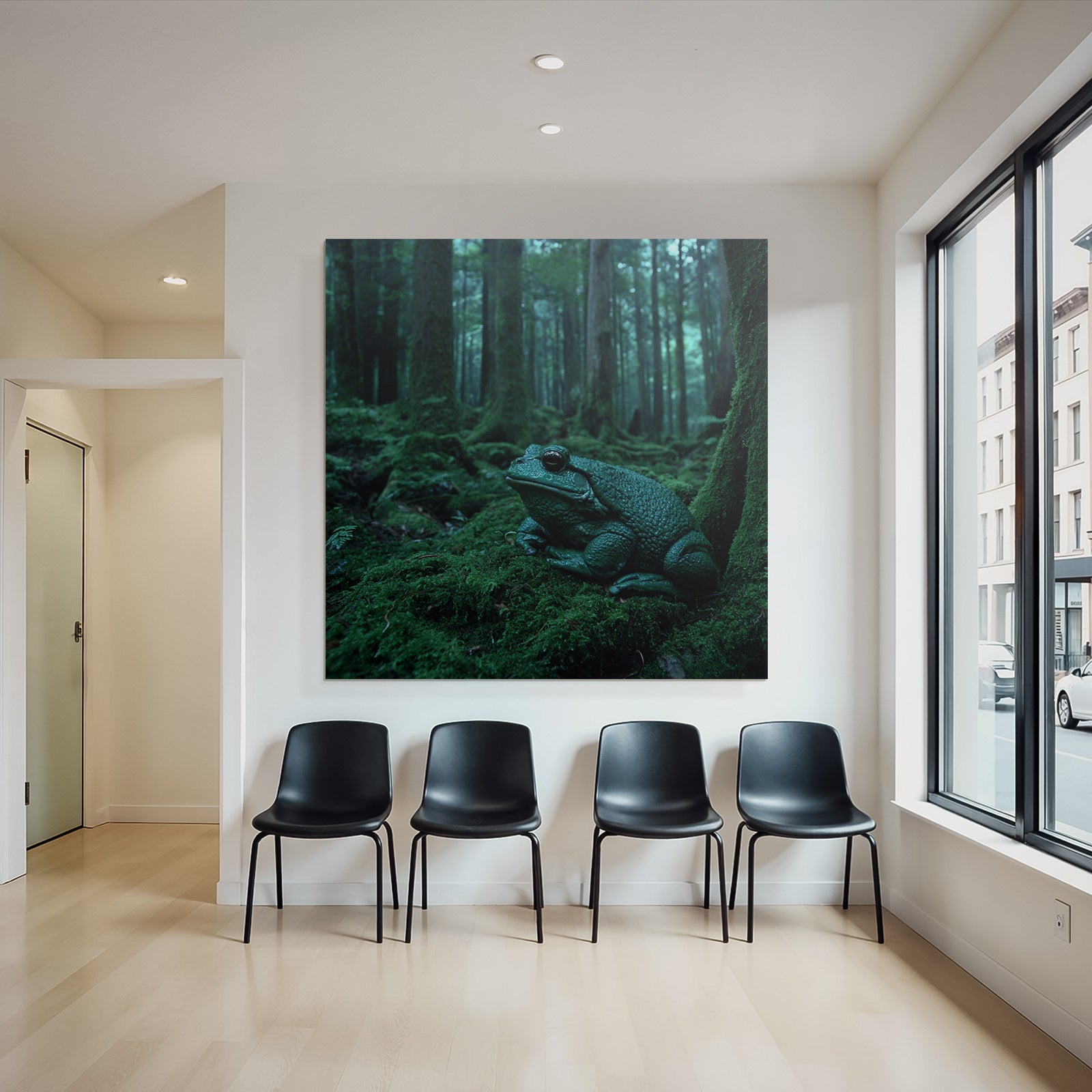 Frosch Im Wald Moosiger Boden Dunkle Atmosphäre