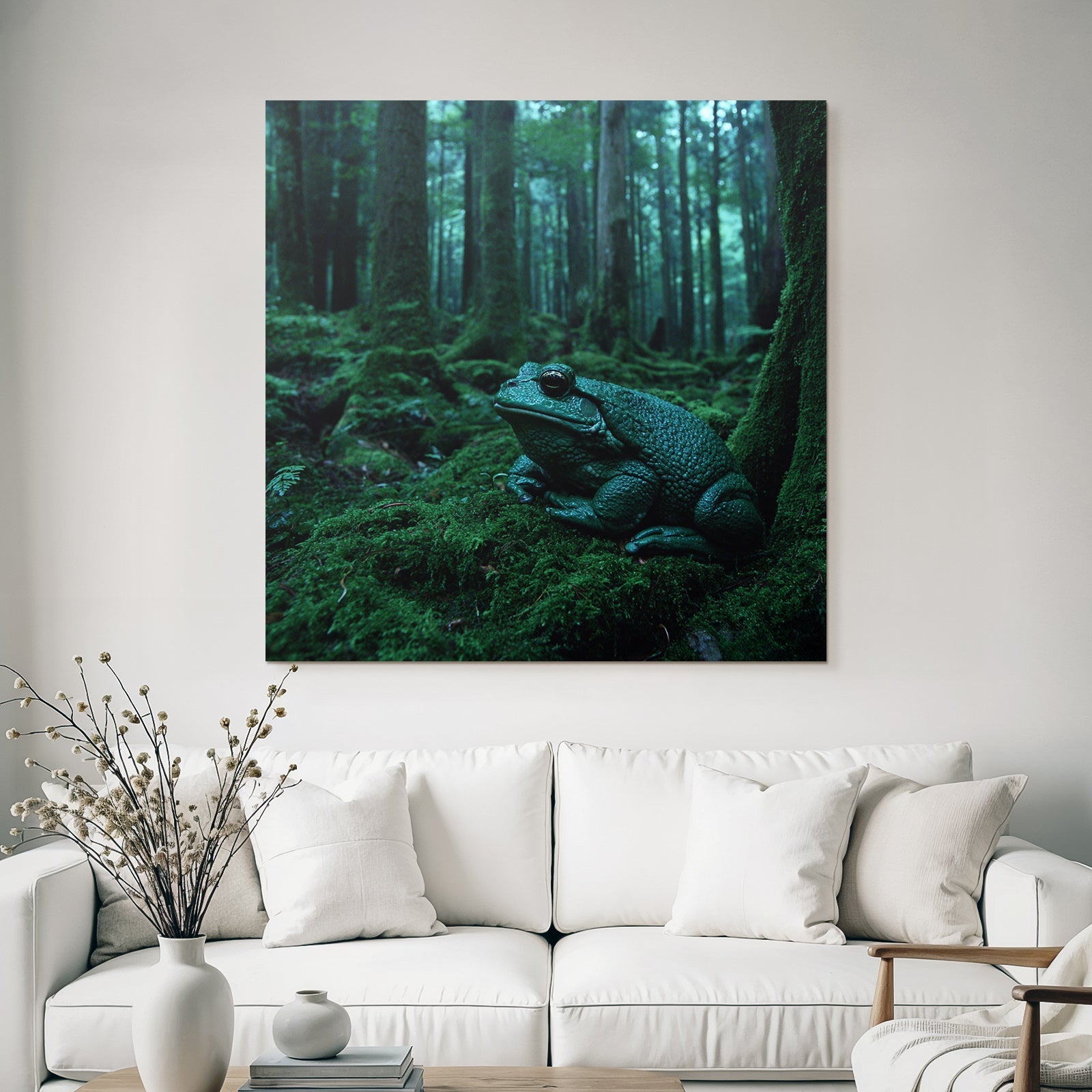 Frosch Im Wald Moosiger Boden Dunkle Atmosphäre