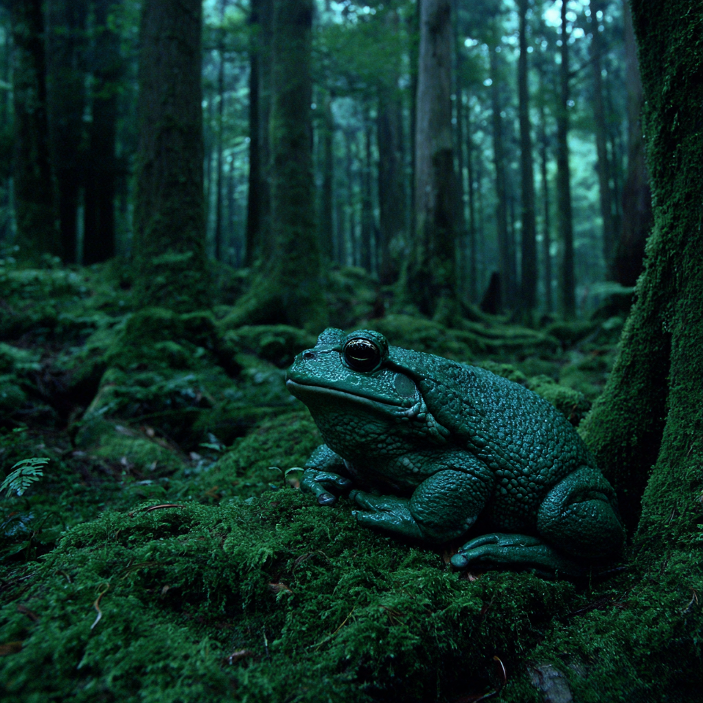 Frosch Im Wald Moosiger Boden Dunkle Atmosphäre | Insekten und Amphibien | Tiere