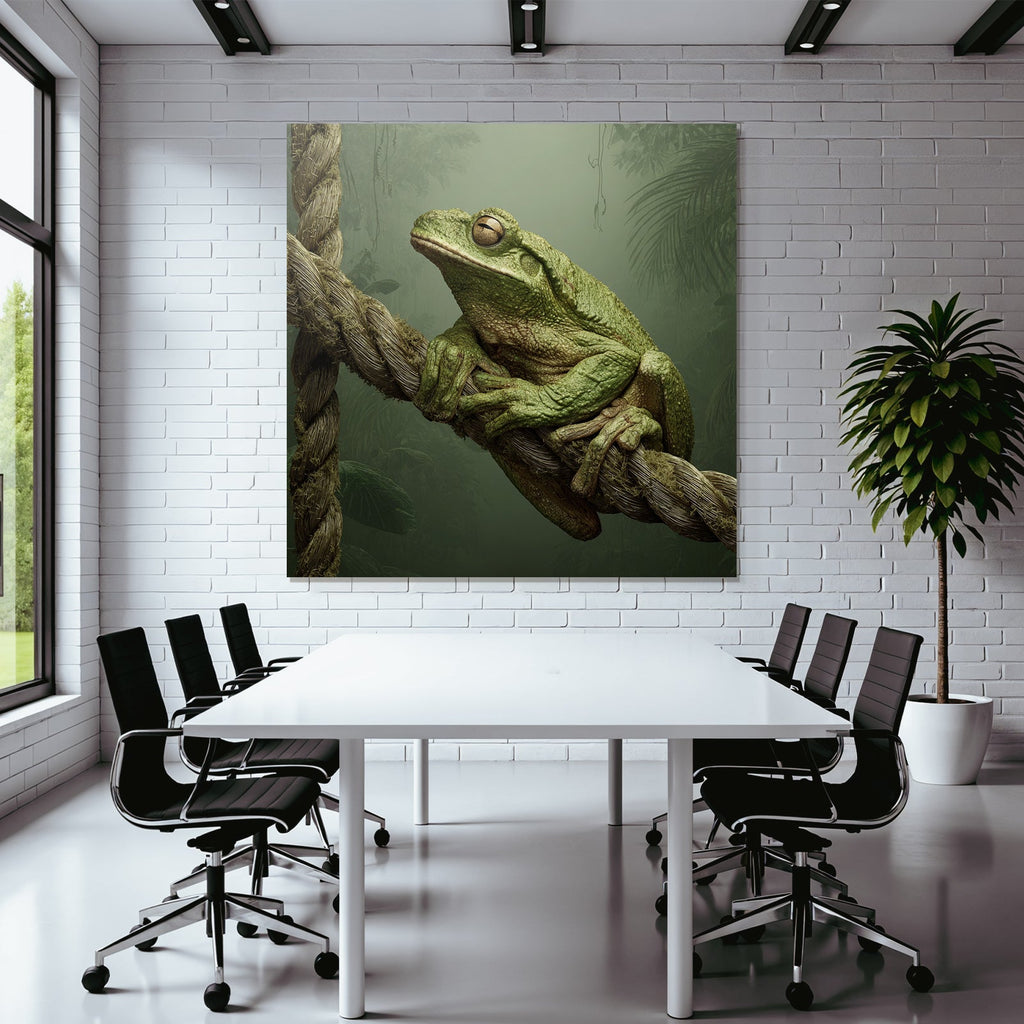 Grosser Gruner Frosch Auf Dickem Seil Im Dichten Dschungel