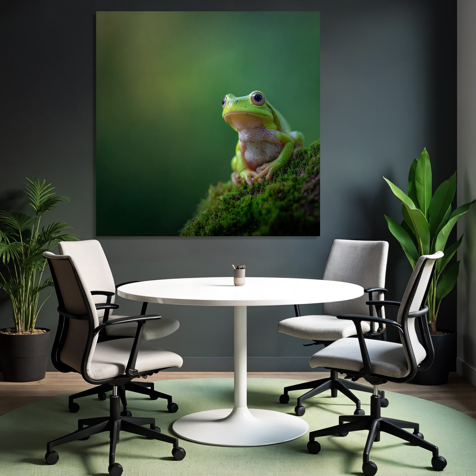 Grüner Frosch Im Closeup Auf Moos