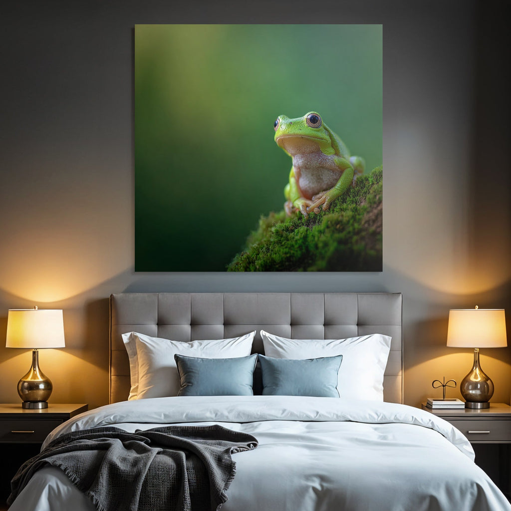 Grüner Frosch Im Closeup Auf Moos