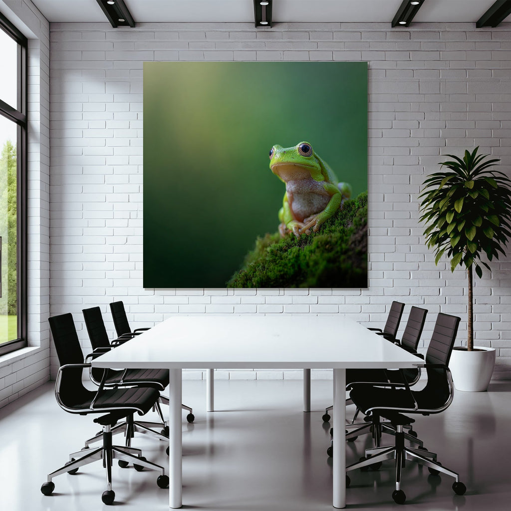 Grüner Frosch Im Closeup Auf Moos